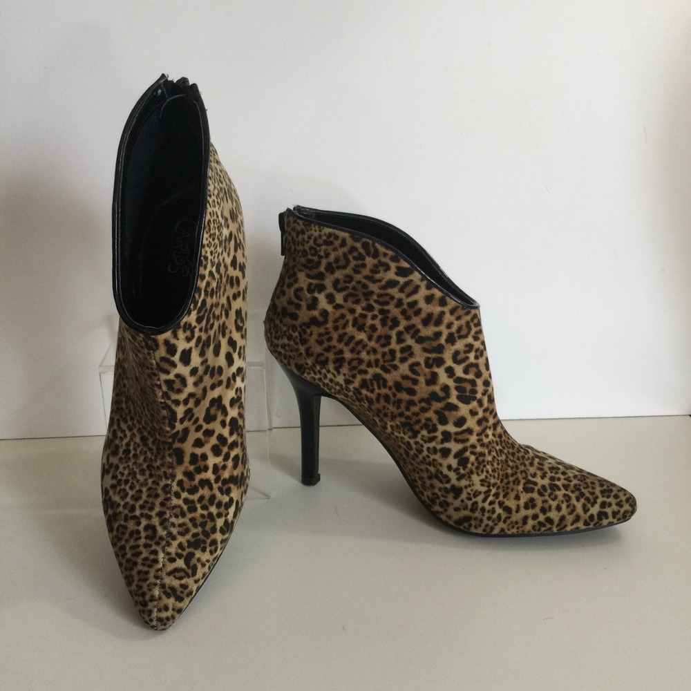 Carlos Santana Leopard Print Pointed Toe Stiletto Heel Booties Women's Size 8.5